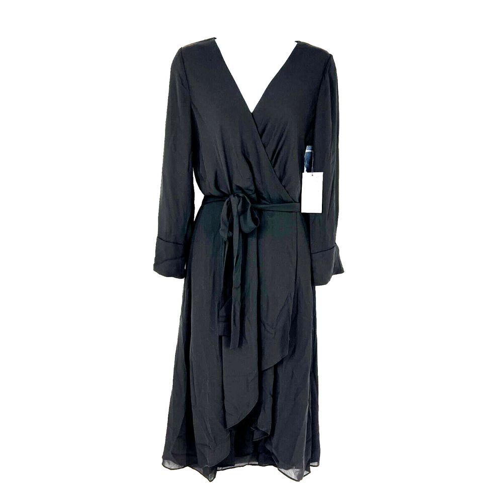 BAILEY 44 Olympia Solid Dress Size 4‎ Black NWT Surplice High Low Slit Midi Belt